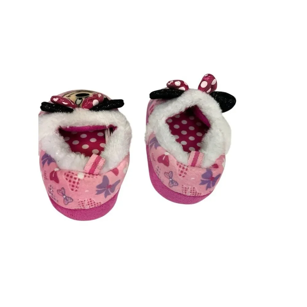 Disney Minnie Mouse Girls Plush Slippers Pink Size 9/10